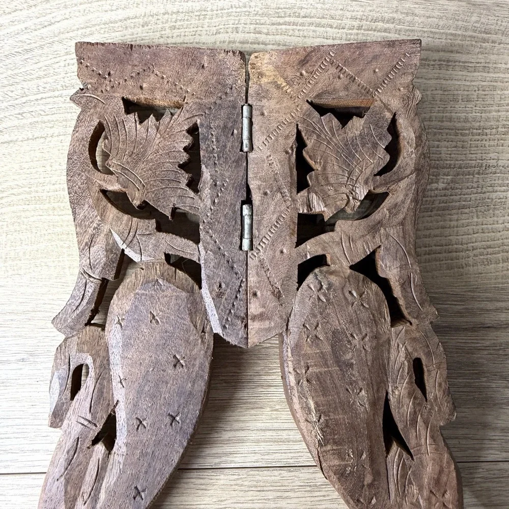 Hand‎ Carved Wooden Small Folding Book Stand Leaf Scroll Display Riser Bohemian